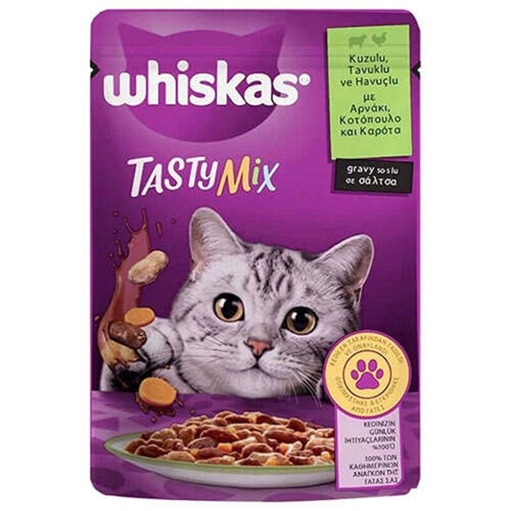 Whiskas Tasty Mix Kuzu-Tavuk & Havuçlu Pouch Yaş Mama 85 Gr x 28 Adet