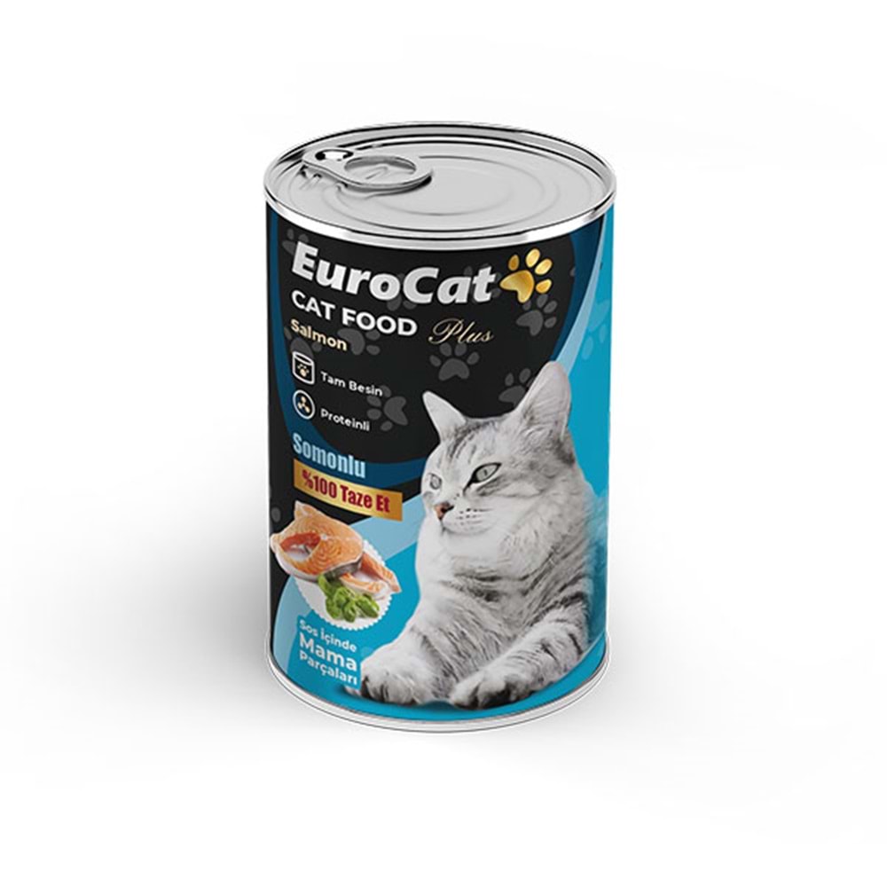 EuroCat Somon Parça Etli Yetişkin Kedi Konserve 400 Gr x 12 Adet