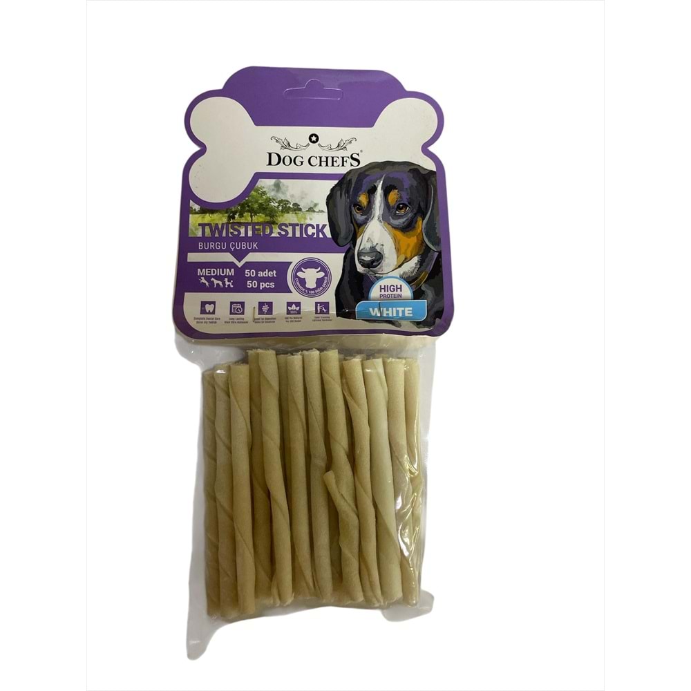Dog Chefs Burgulu Kalın Beyaz Kemik 50li Paket