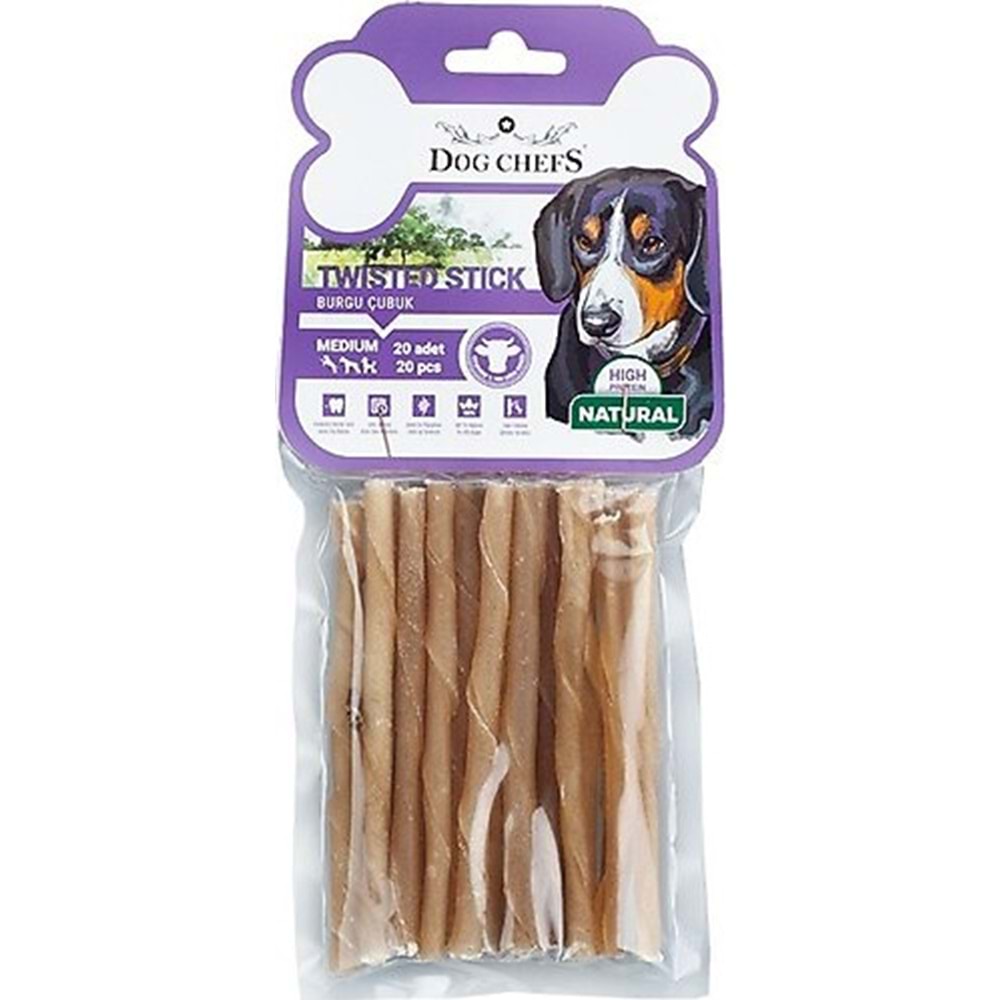 Dog Chefs Burgulu Kalın Naturel 20'li Köpek Kemiği