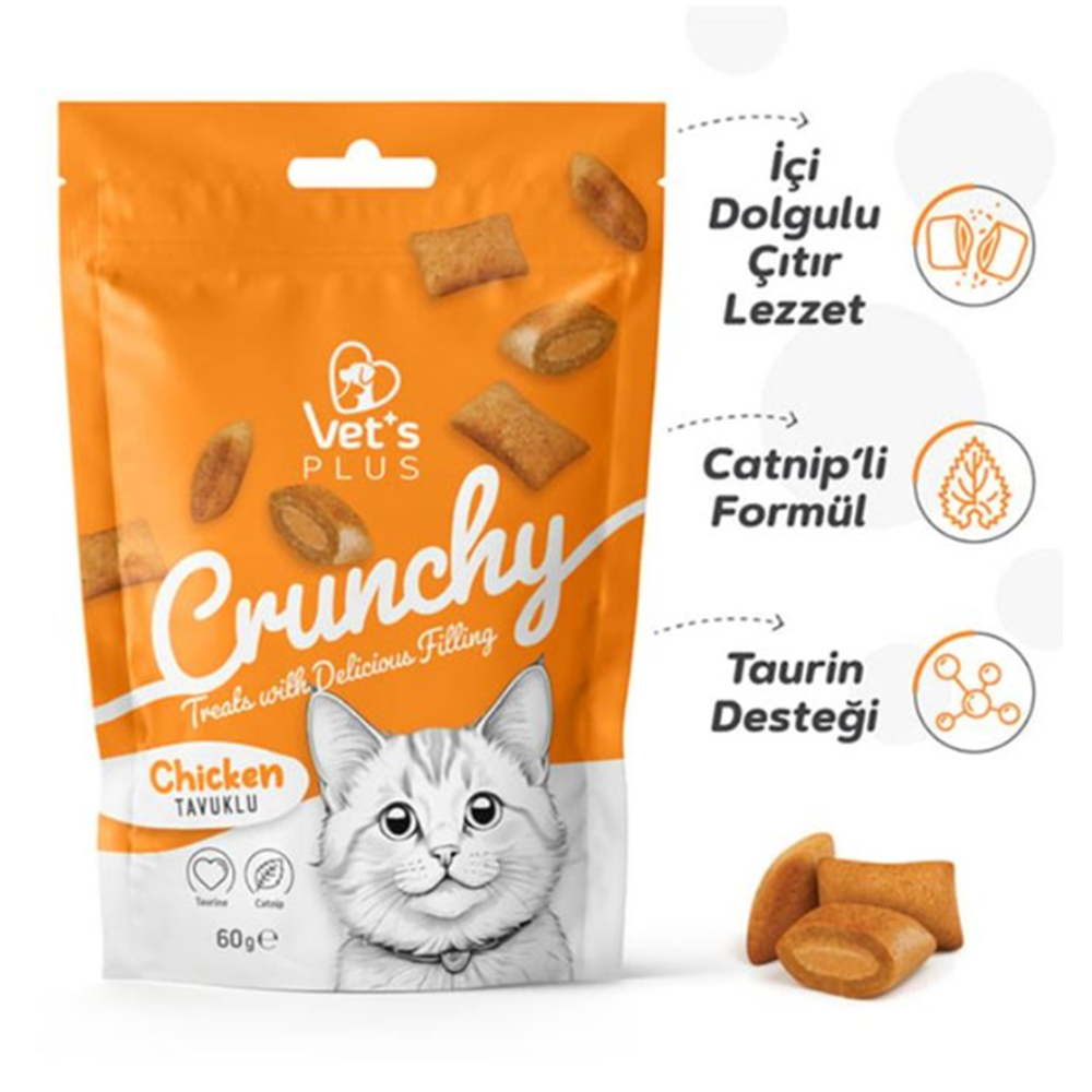 Vet's Plus Crunchy İçi Dolgulu Tavuklu ve Catnipli Kedi Ödül Bisküvisi 60gr