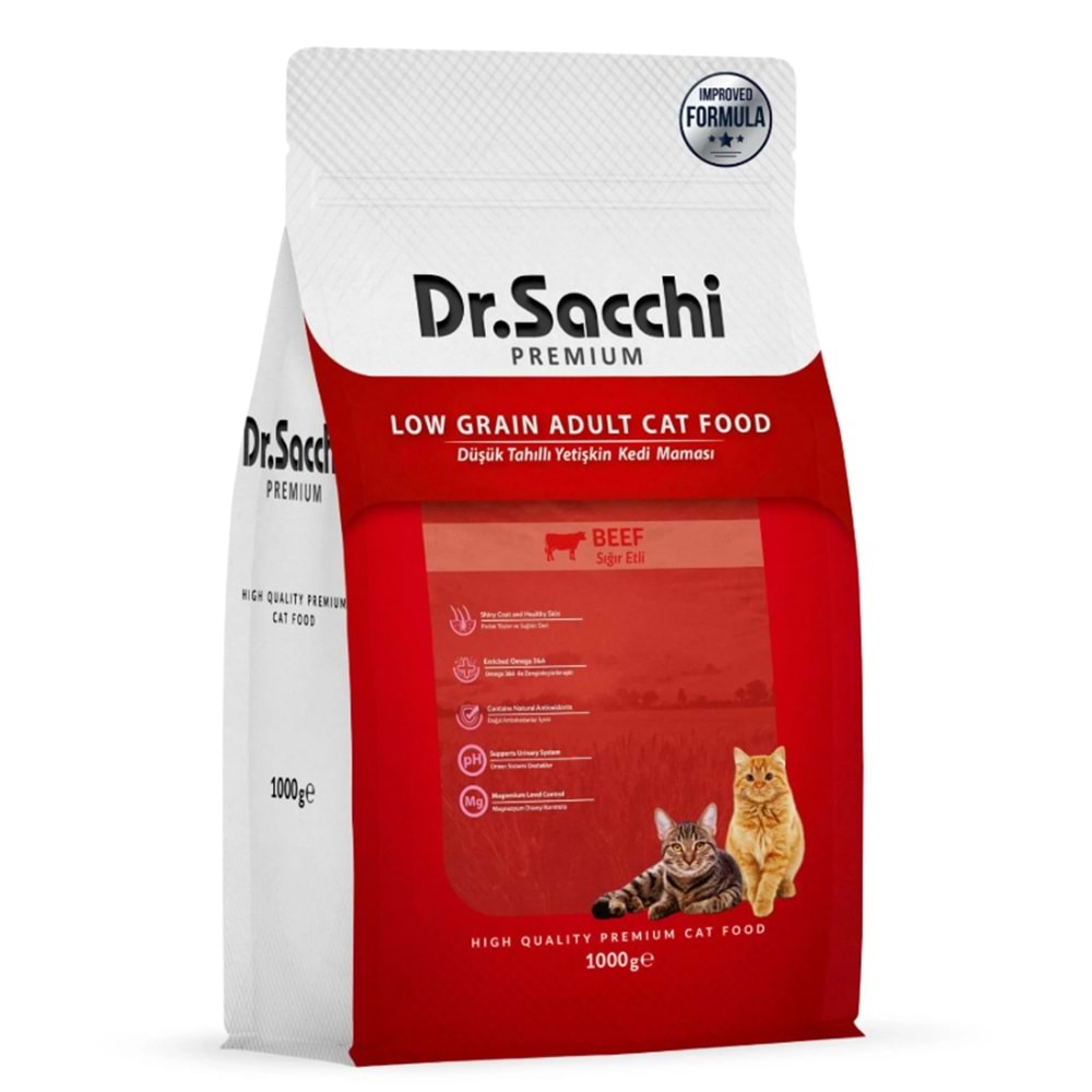 Dr Sacchi Premium Az Tahıllı Kuzu Etli Kedi Maması 1 Kg