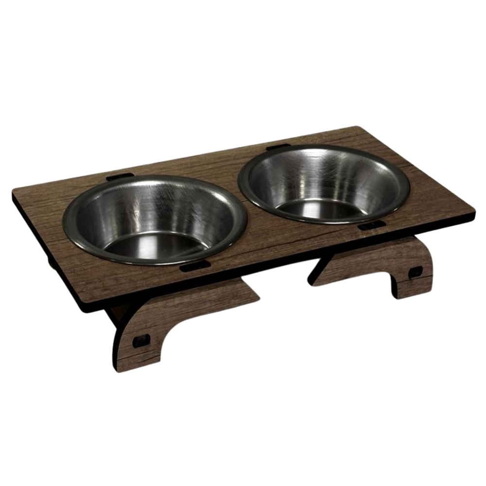 Ahşap Ayaklı Çelik İkili Mama Kabı