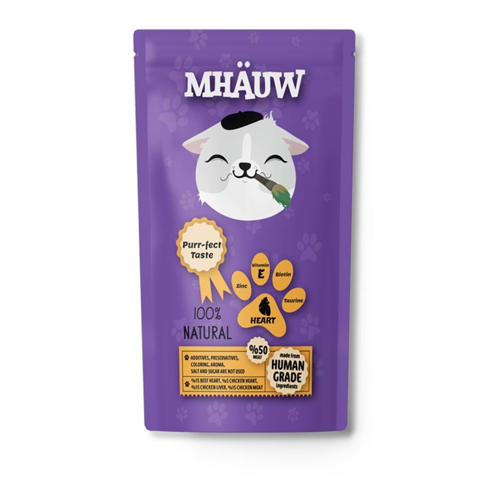 Mhauw Yürekli Kedi Pouch 80 Gr x 30 Adet