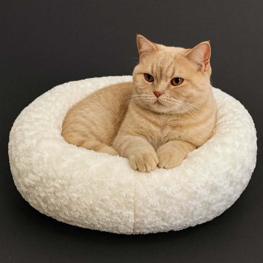 Simit Yatak Peluş Beyaz 55x55 cm