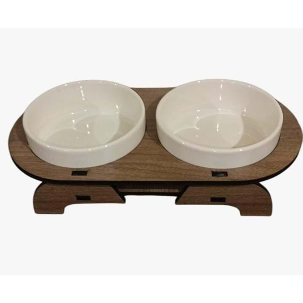 Ahşap Mama Kabı Oval İkili