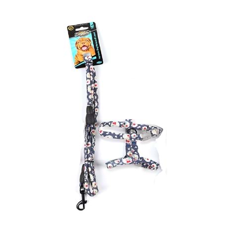 203489-Doglife Çiçek Desenli Göğüs Tasması ve Gezdirme (Medium)