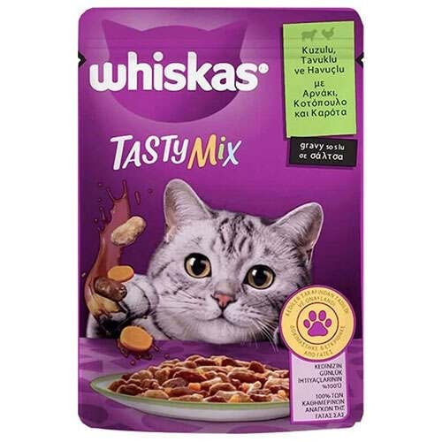 Whiskas Tasty Mix Kuzu-Tavuk & Havuçlu Pouch Yaş Mama 85 Gr x 28 Adet
