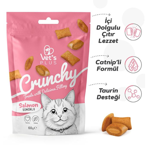 Vet's Plus Crunchy İçi Dolgulu Somonlu ve Catnipli Kedi Ödül Bisküvisi 60gr