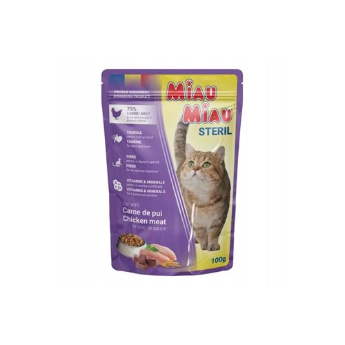 Miau Miau Sterilised Tavuklu Kısır Kedi Pouch 100grx24