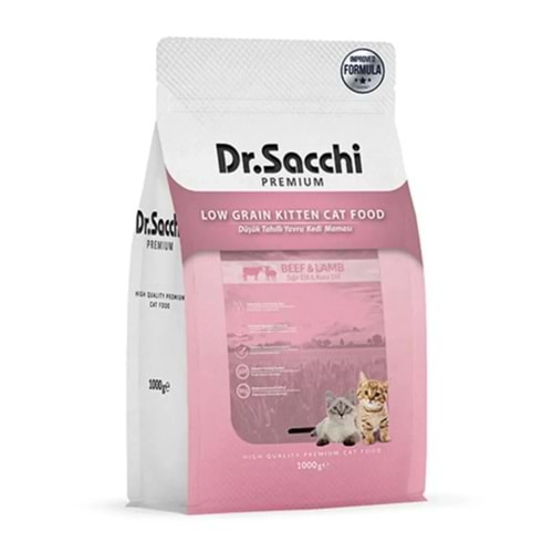 Dr Sacchi Premium Az Tahıllı Kuzu Etli Yavru Kedi Maması 1 Kg