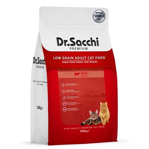 Dr Sacchi Premium Az Tahıllı Kuzu Etli Kedi Maması 1 Kg