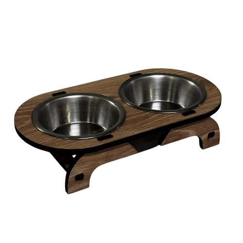 Ahşap Ayaklı Çelik İkili Mama Kabı