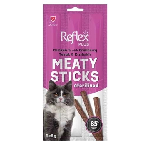 Reflex Plus Sterilised Kedi Tavuk ve Kızılcıklı Sticks 3x5 Gr