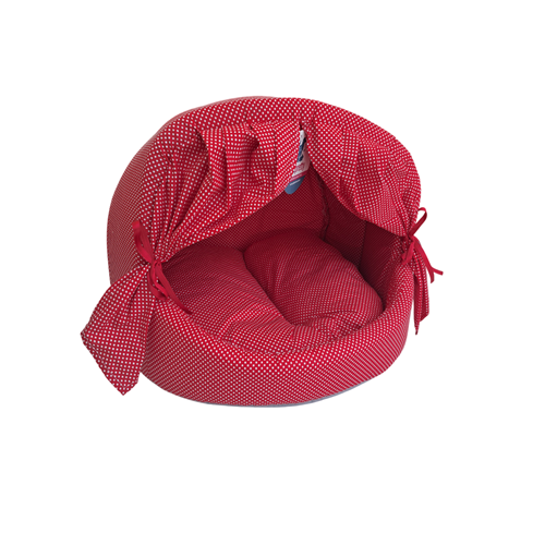 Perdeli Kumaş Yuva Kırmızı Puantiyeli Yatak