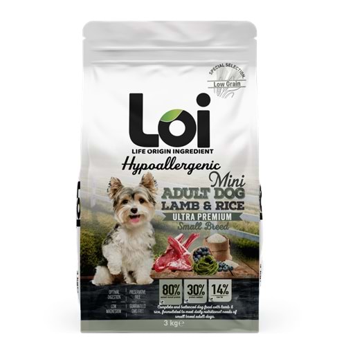 Loi Mini Irk Kuzu Etli ve Pirinçli Yetişkin Köpek Maması 3 Kg