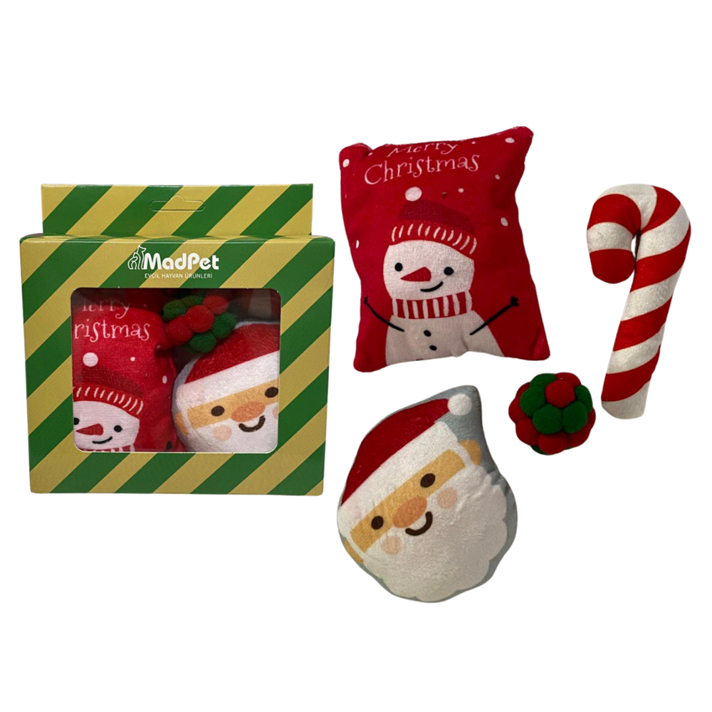 Evcil Hayvanlar için Yılbaşı Konsepti 4 Parça Kutulu Sesli Oyuncak Seti