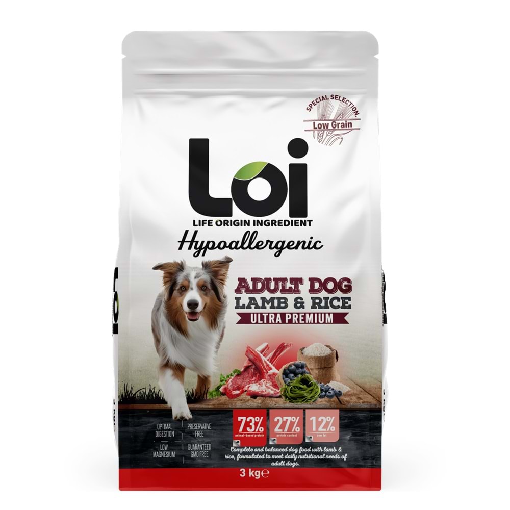 Loi Kuzu Etli ve Pirinçli Yetişkin Köpek Maması 3 Kg
